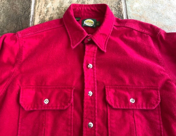 Vintage CABELA'S Red Cotton Chamois Shirt Jacket Large Ivy League