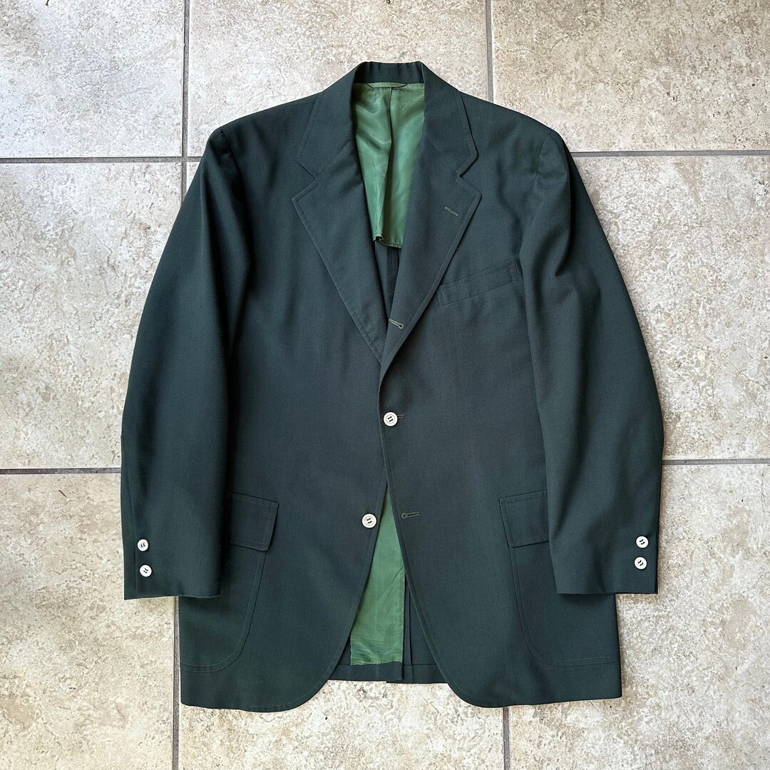 1970s BROOKS BROTHERS Dark Green Worsted Wool Sack Blazer