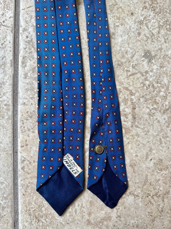 1960s Blue & Red Medallion Print Silk Foulard Tie… - image 3