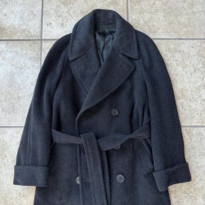 1940s Charcoal Tweed Belted Balmacaan Overcoat | 40 42 Regular | GOLD BOND CLOTHES