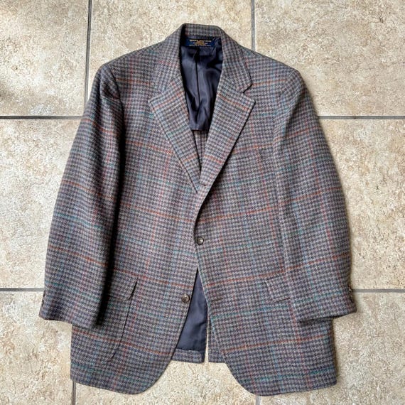 Vintage BROOKS BROTHERS Brown Houndstooth Check Tweed Sport Coat