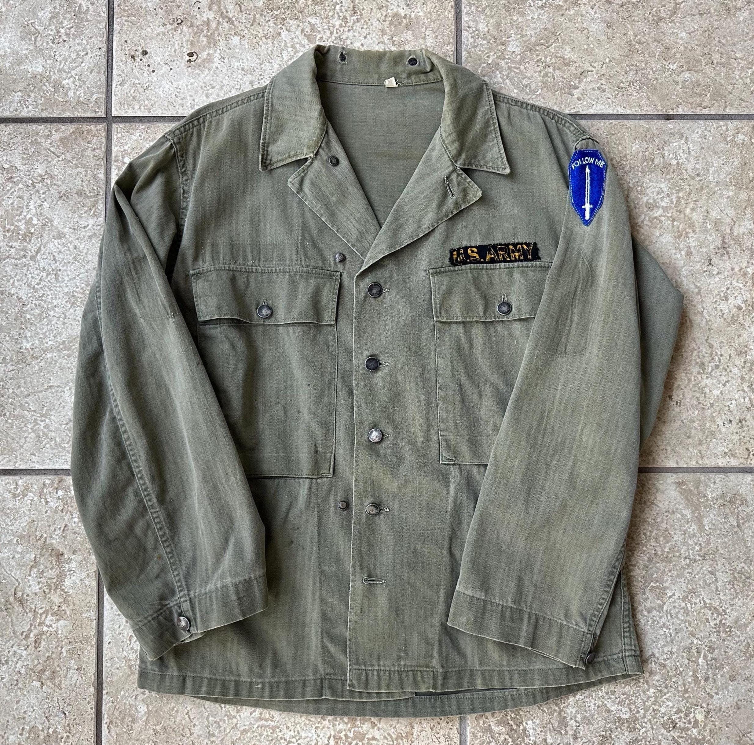 1940s US Army Green HBT Shirt | Medium | Herringbone Twill Army