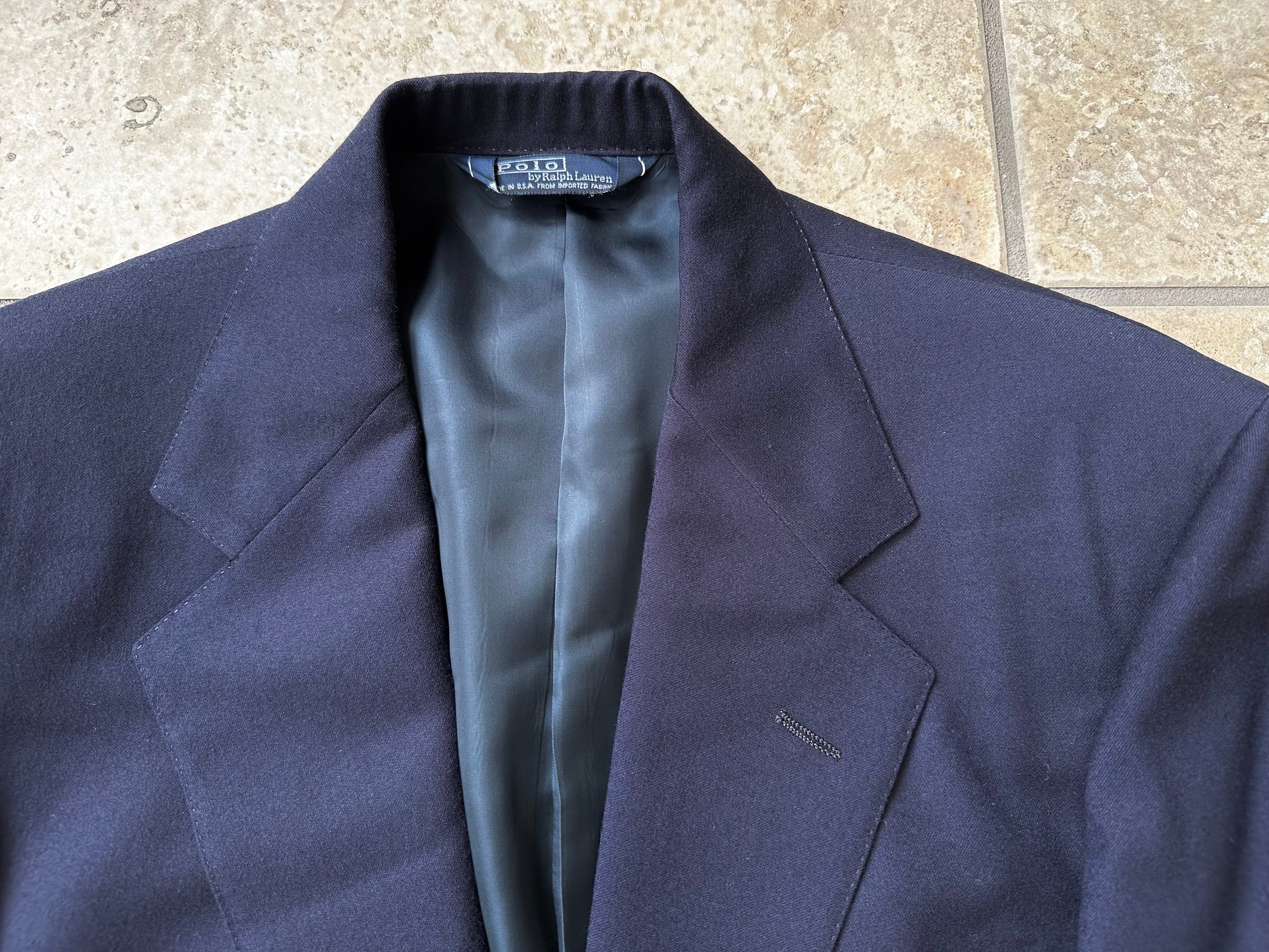 Vintage POLO RALPH LAUREN Navy Blue Flannel Blazer | 39 40 Long