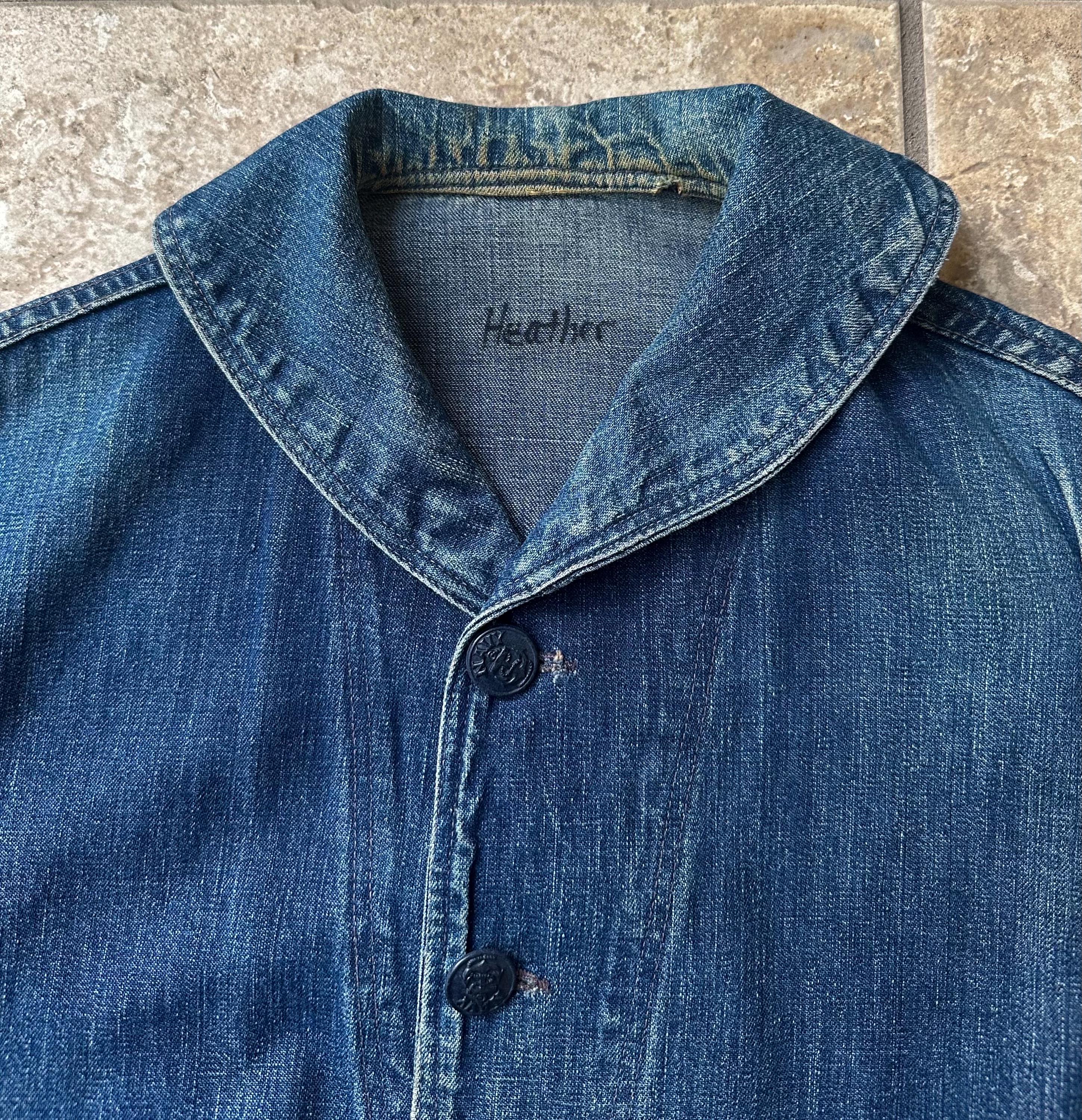 1940s USN Blue Denim Shawl Collar Jacket | Small | Anchor