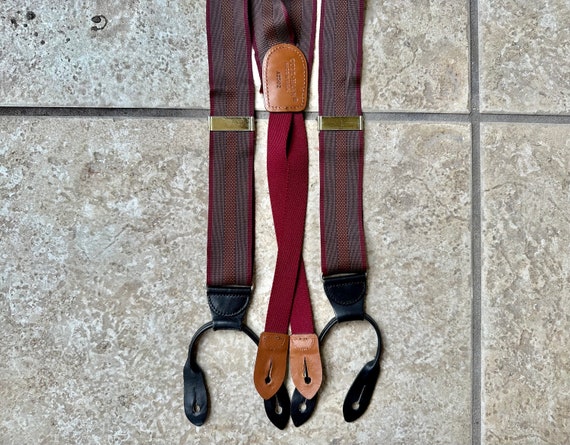 Vintage COLE HAAN Red Striped Nylon Suspenders Br… - image 1