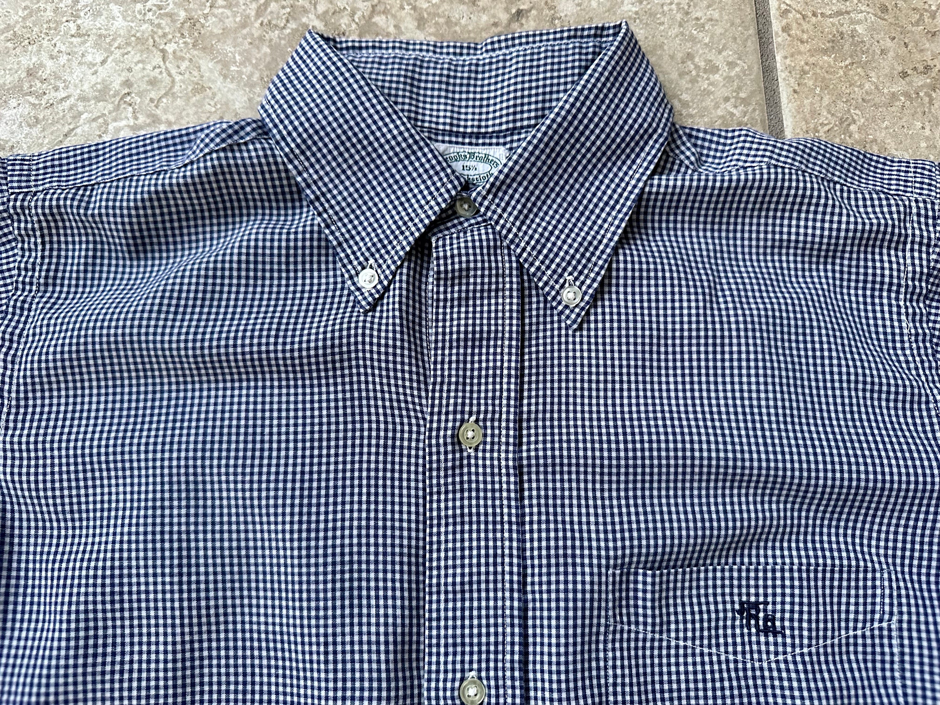 1950s BROOKS BROTHERS Brookscloth Dark Blue Gingham Button