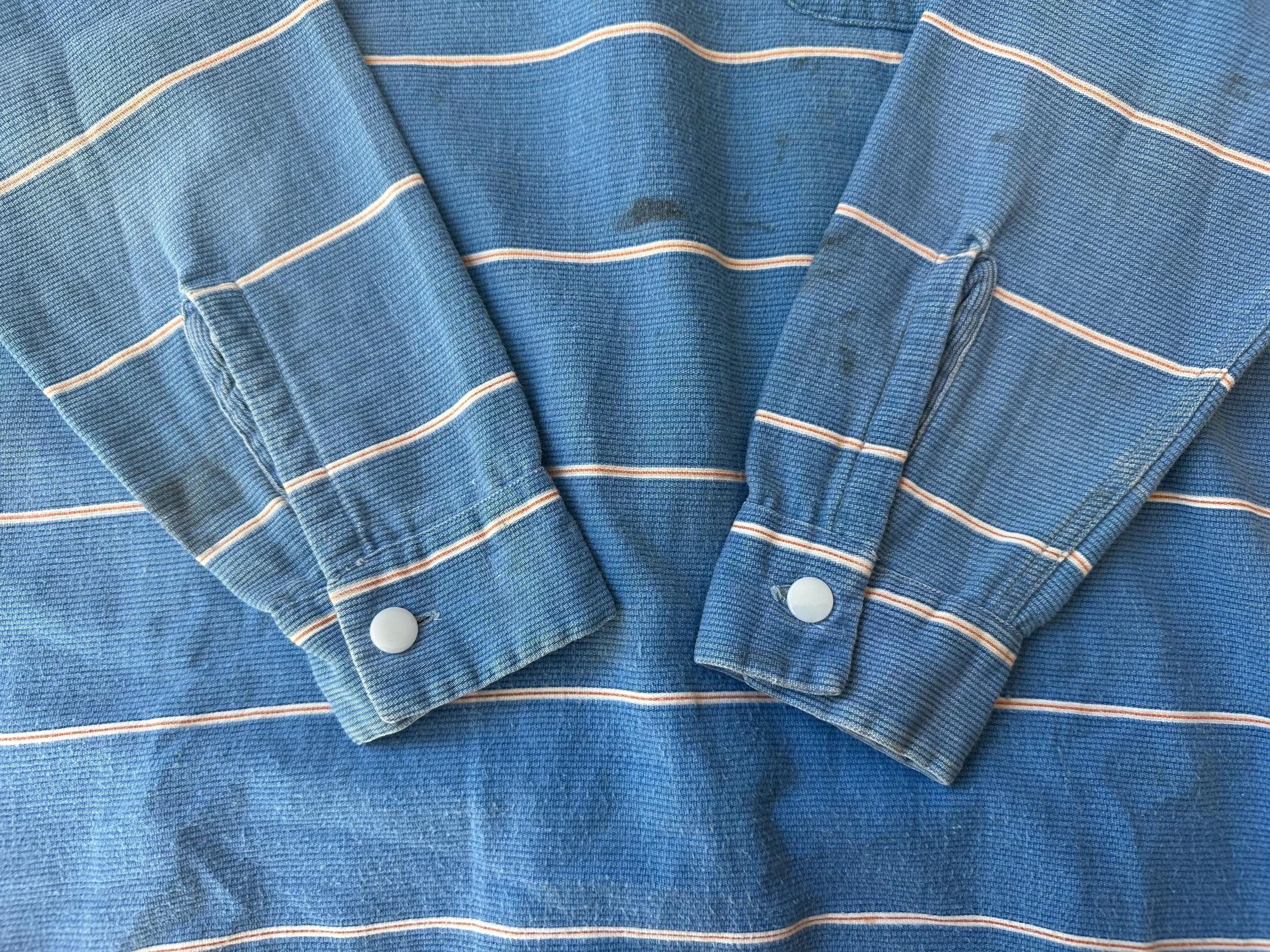 1950s SEARS PILGRIM Blue Striped Corduroy Pullover Shirt | Small
