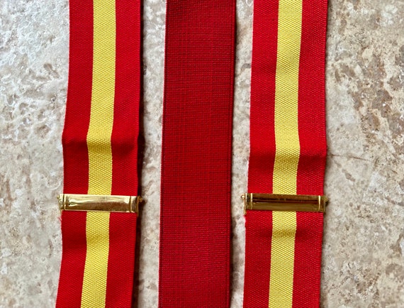 Vintage Red & Yellow Striped Barathea Suspenders … - image 4
