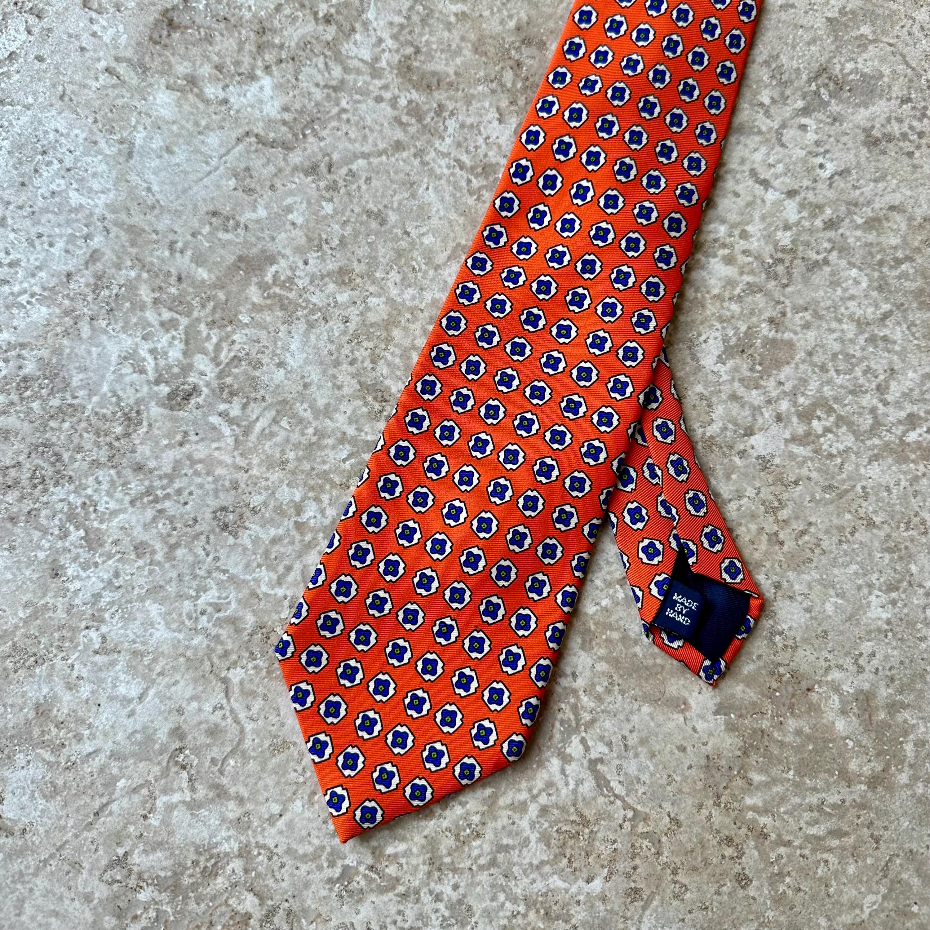 Vintage POLO RALPH LAUREN Orange Medallion Print Silk Foulard Tie | Made in Italy Ivy League Trad