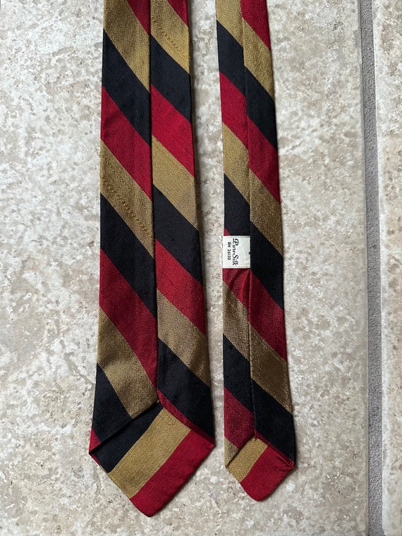1960s Red & Brown Regimental Striped Shantung Sil… - image 3