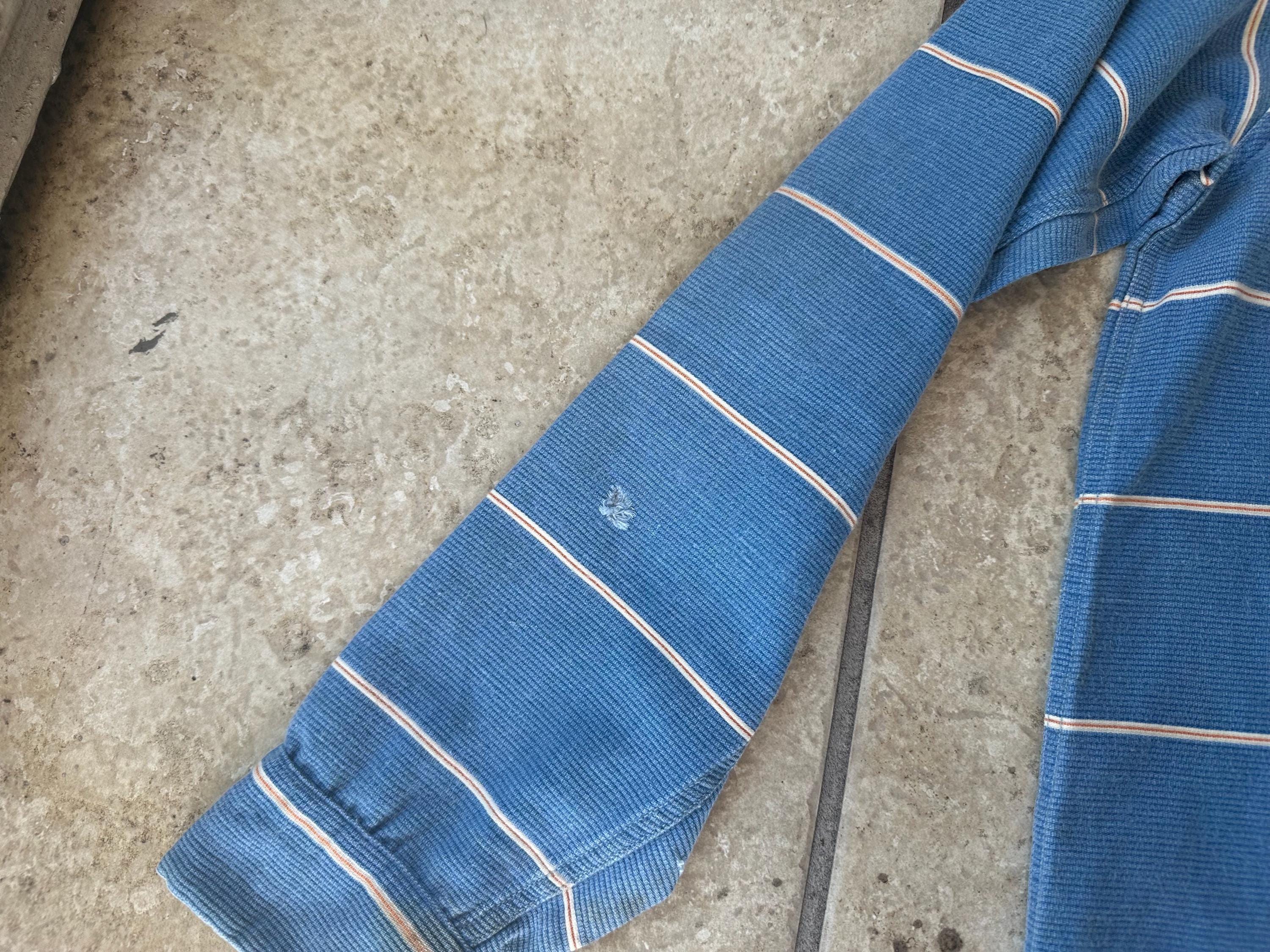 1950s SEARS PILGRIM Blue Striped Corduroy Pullover Shirt | Small
