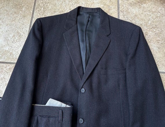 1950s Charcoal & Red Striped Cashmere Flannel Suit | 40 41 Regular
