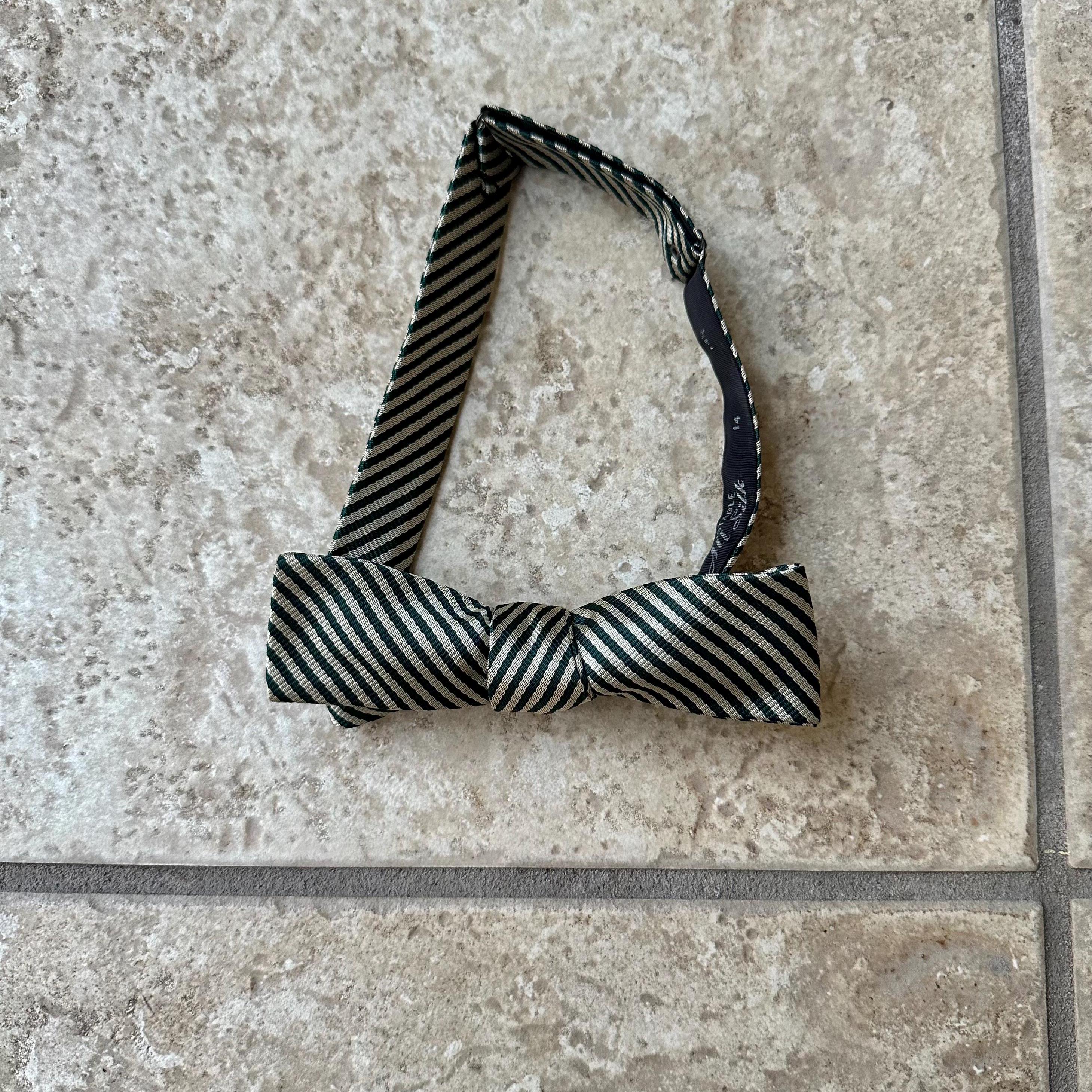 1950s Green & Silver Striped Silk Repp Bow Tie | Ivy League Trad