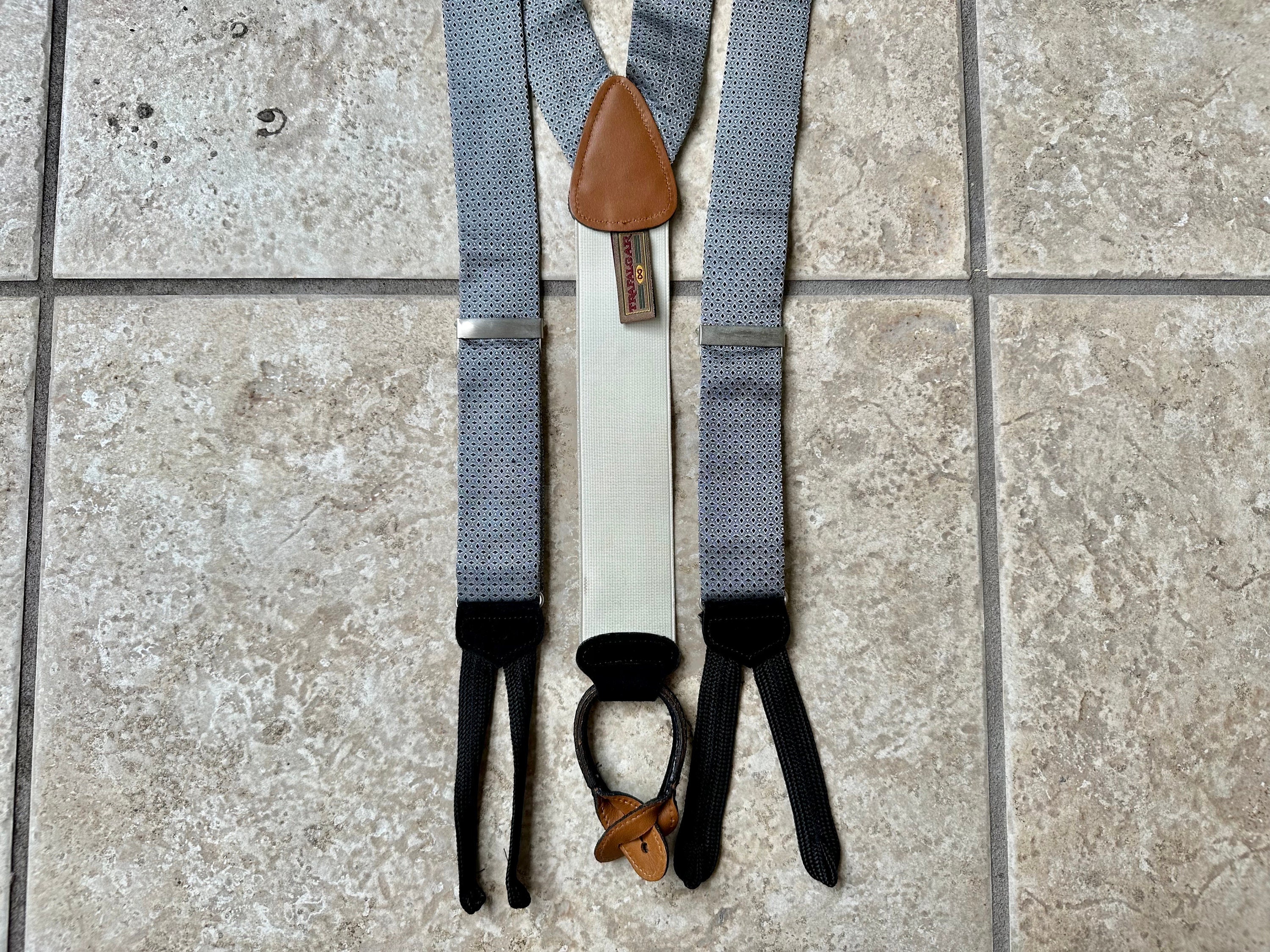 Vintage TRAFALGAR Silver Brocade Formal Suspenders Braces | Runner Ends Ivy  League Trad