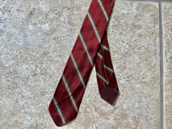 1960s MARK FORE STRIKE Red Regimental Striped Silk Sh… - Gem