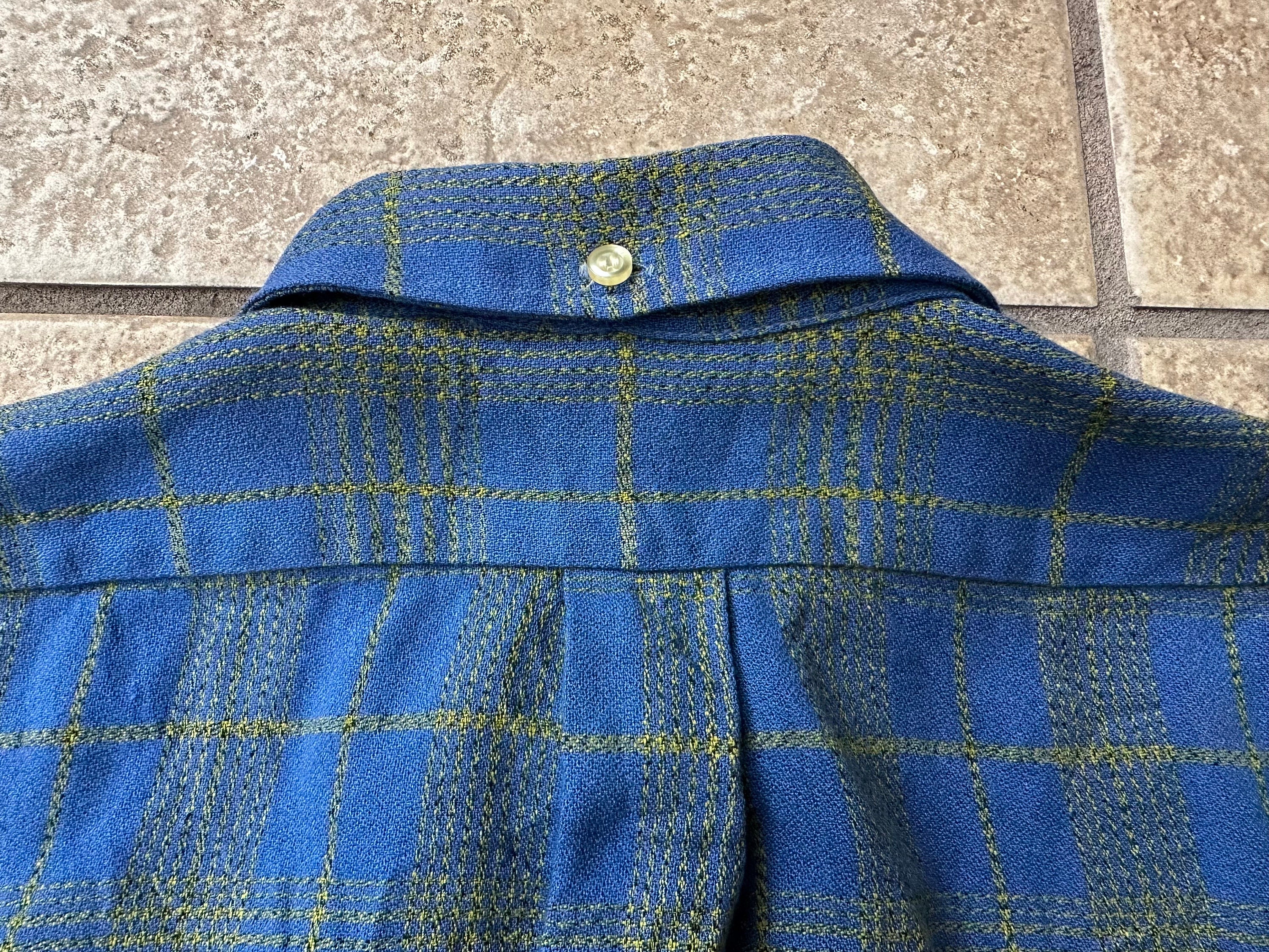 1960s PENNEYS Blue & Green Plaid Cotton Short Sleeve Button 1960s PENNEYS Blue & Green Plaid Cotton Short Sleeve Button