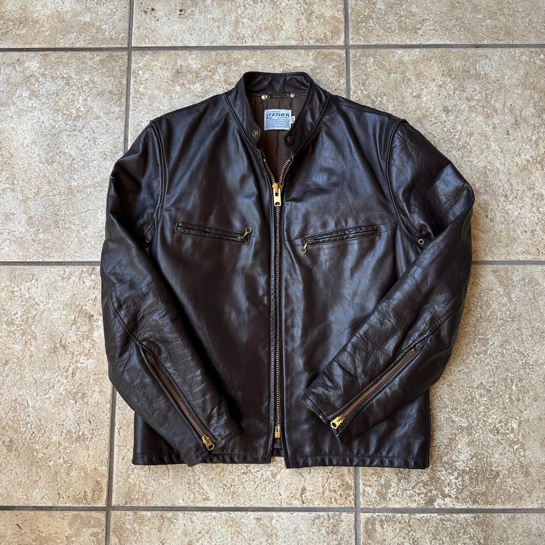 1960s Dark Brown Leather Cafe Racer Jacket Medium Talon Zippers Ivy — free download