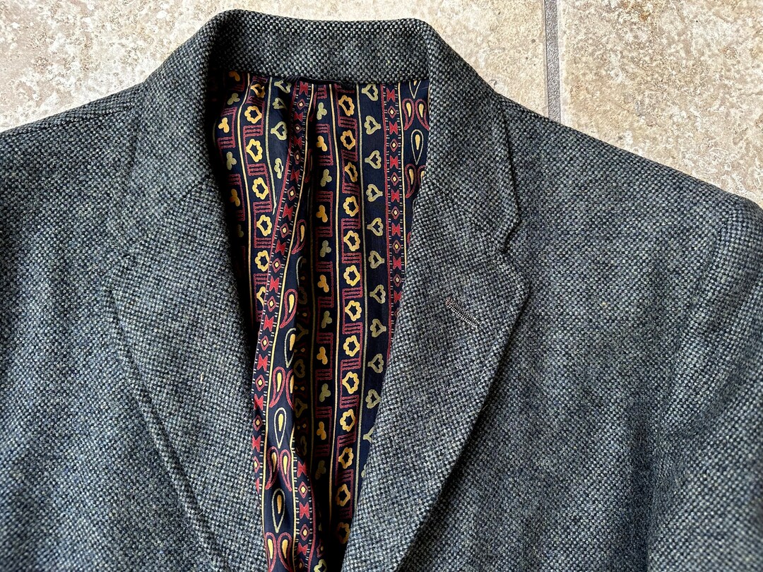 1950s PENNEYS Blue Green Tweed Wool Sack Sport Coat 37 38 Regular 3/2