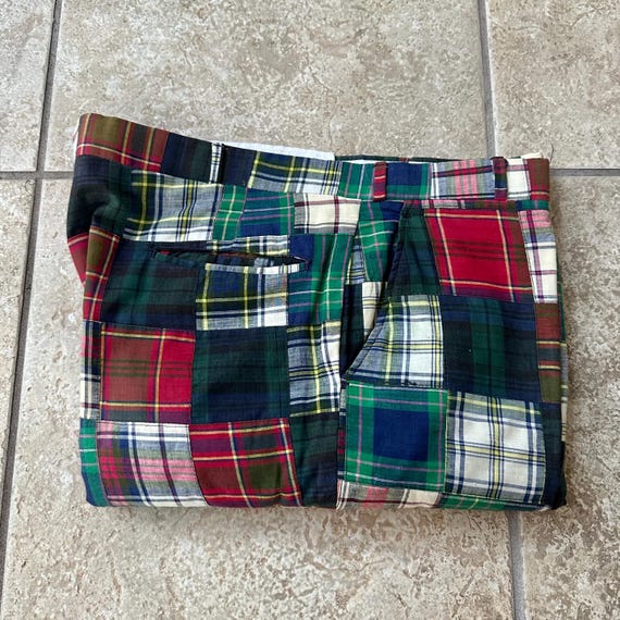 Vintage Green & Red Patchwork Bleeding Madras Cot… - image 1