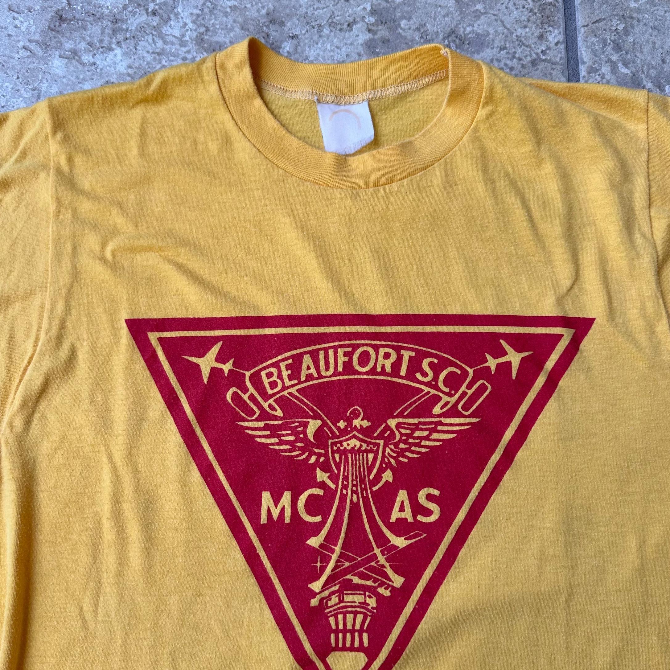 1980s USMC Yellow & Red Cotton T-shirt | Extra Small | MCAS