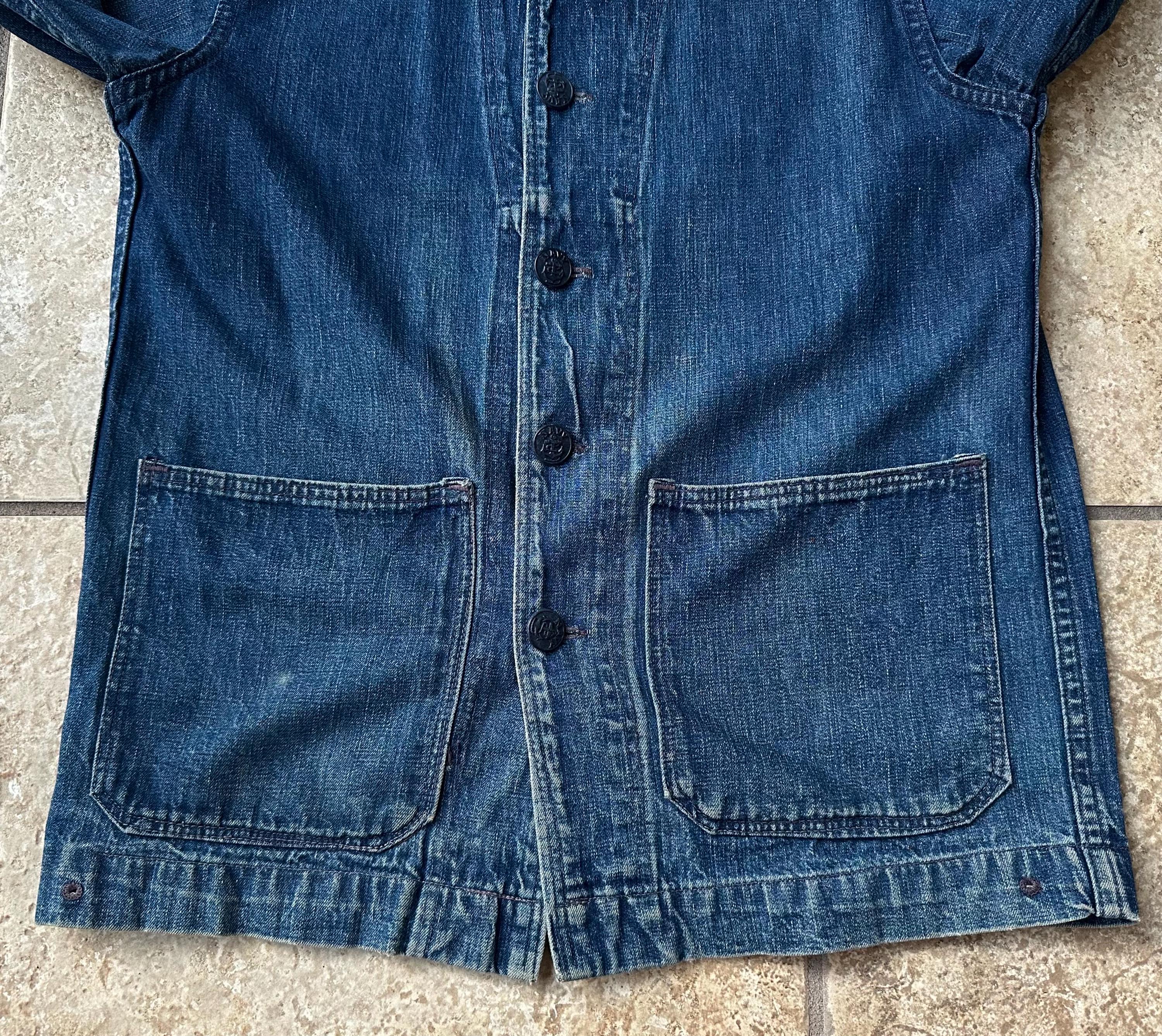 1940s USN Blue Denim Shawl Collar Jacket | Small | Anchor