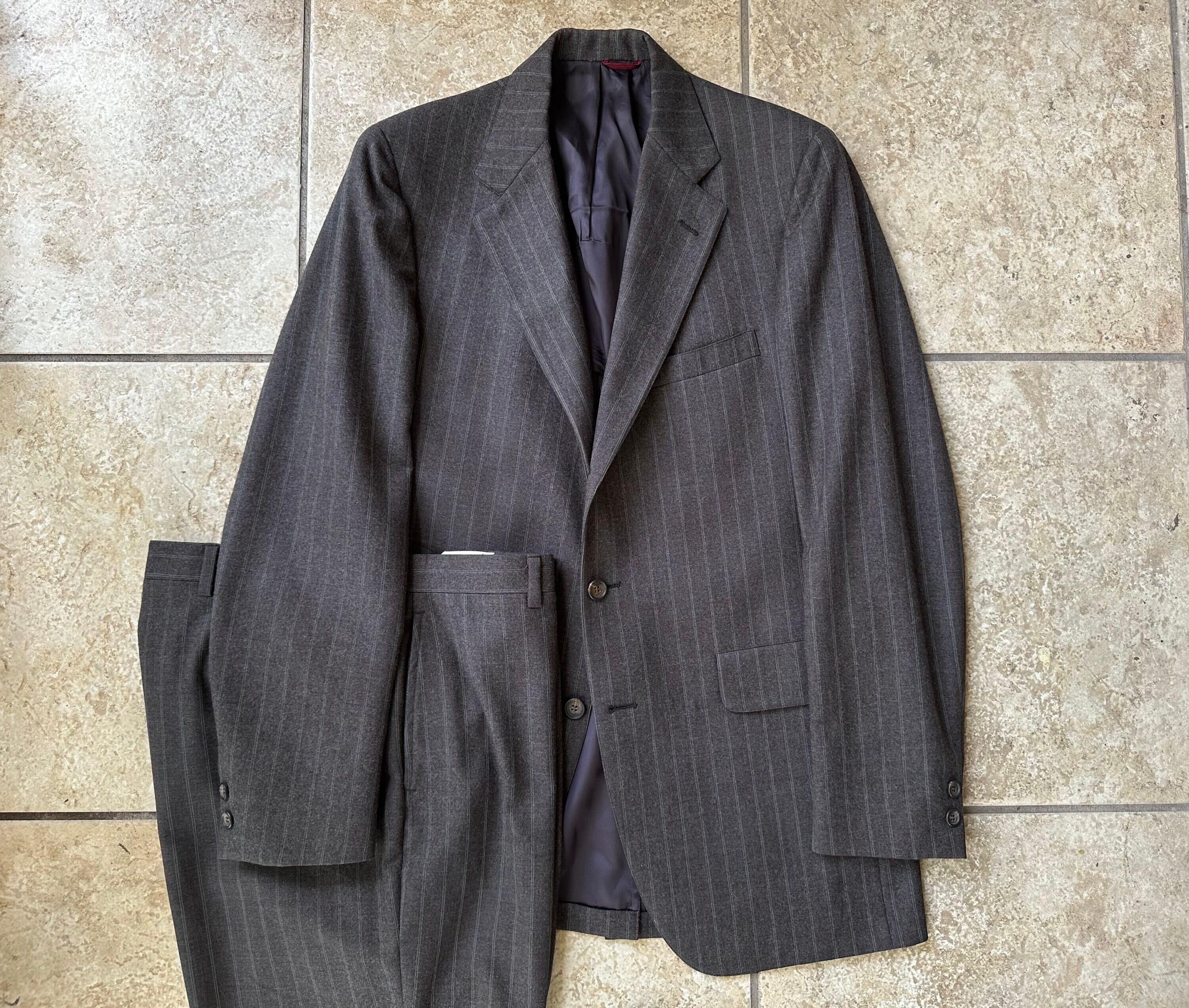 Vintage JOS A BANK Brown Striped Flannel Sack Suit | 37 38 Long | 3/2 Roll Jacket