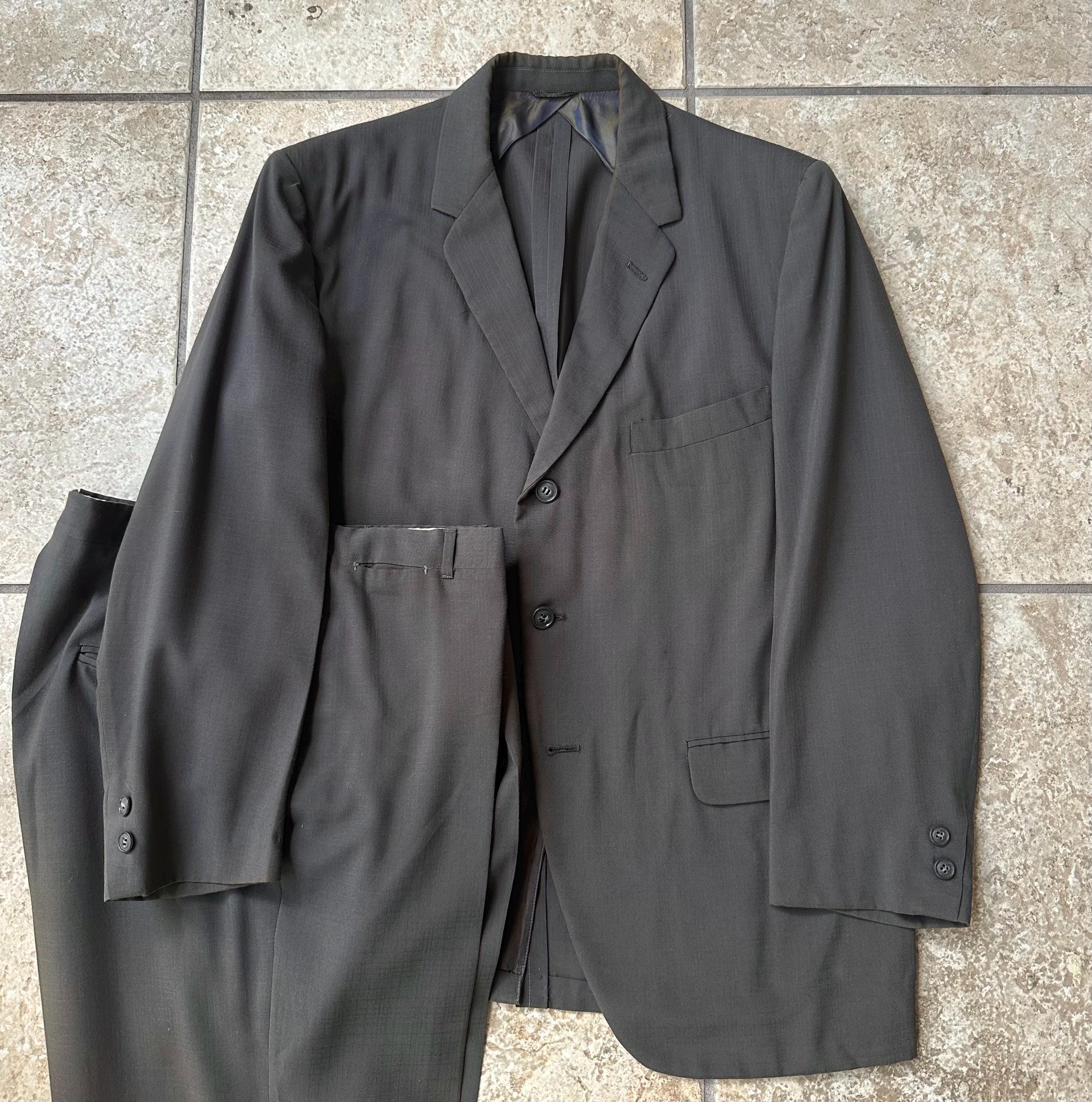 1950s PALM BEACH Olive Green Tropical Wool Sack Suit | 40 41 Short