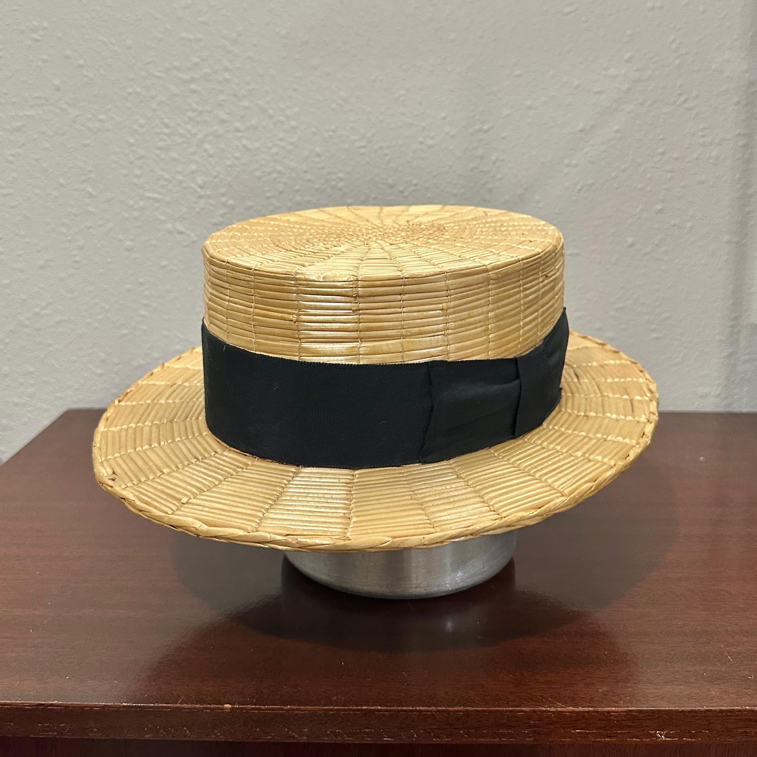 Vintage 1930s Custom Cartwheel Boater Hat – Flawless Antique Condition 1930s Cosmopolitan Summer Boater | Vintage 30s Pressed Woven  main image 3