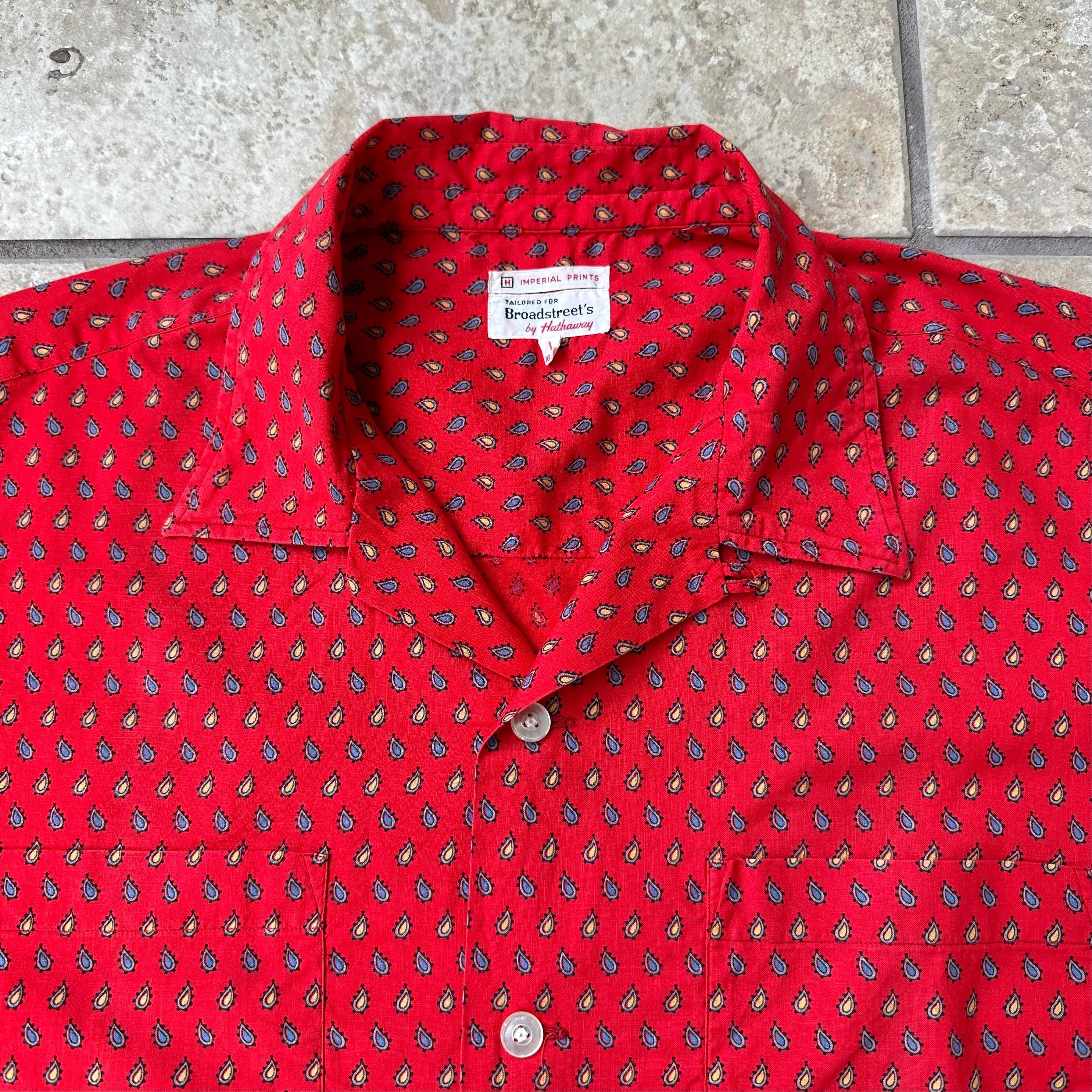 R　赤シャツ 1960s HATHAWAY Red Paisley Print Cotton Loop Collar Shirt | Large