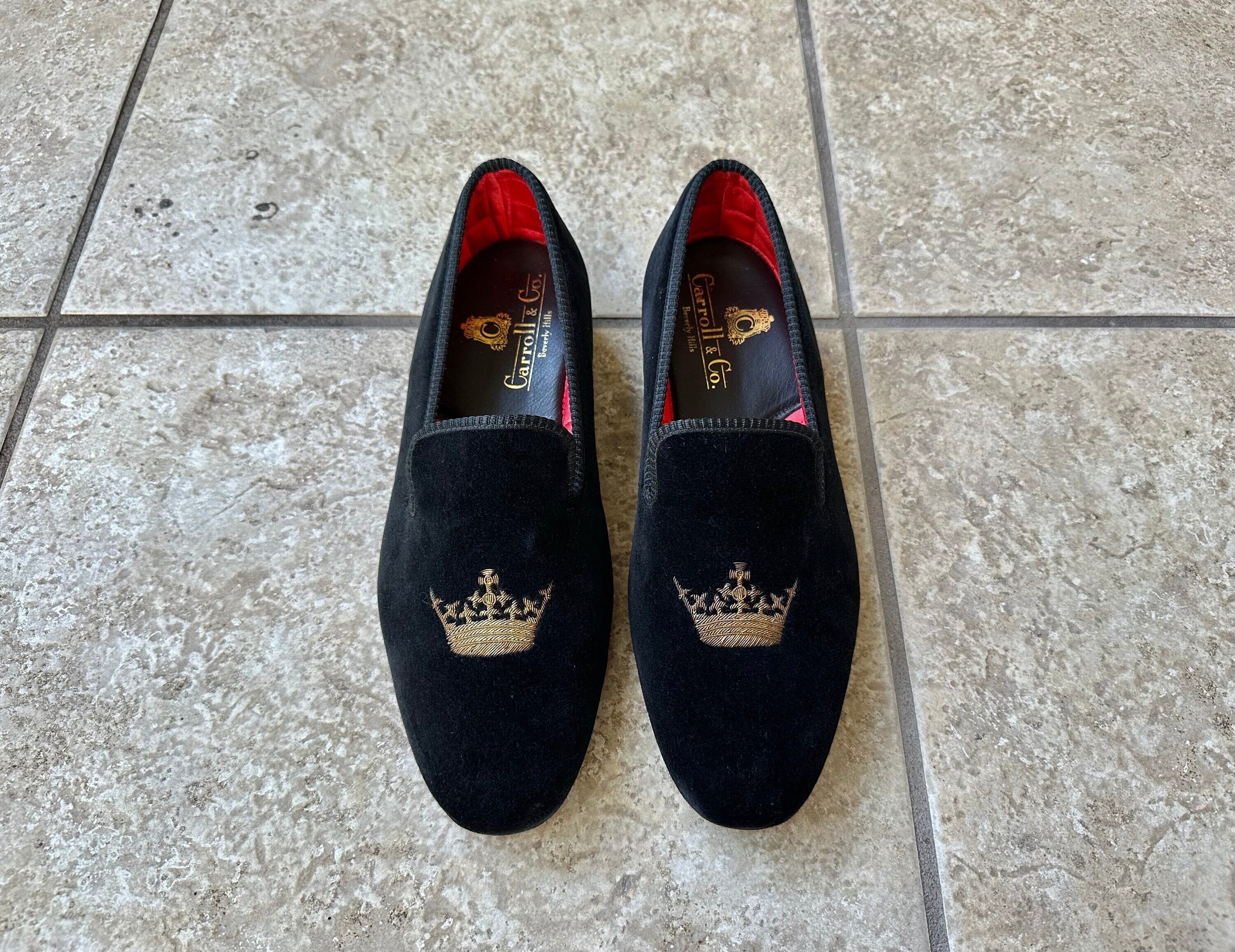 Vintage Black Velvet Evening Slippers W Bullion Crown Size 9 CARROLL CO Ivy League Trad Etsy UK