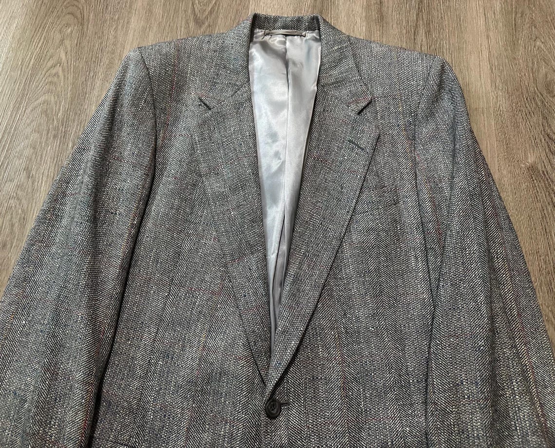 Vintage HICKEY FREEMAN Gray Windowpane Wool Silk Linen Sport Coat | 38 39 Long, photo 2 sur 5