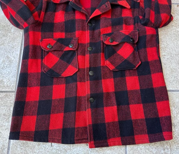 1940s PENNEYS SPORTCLAD Red Buffalo Plaid Tweed W… - image 3