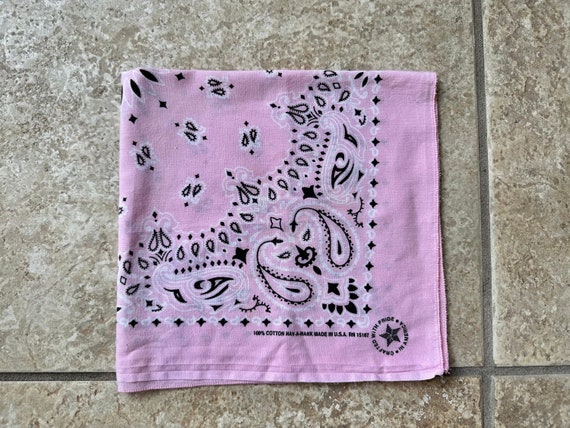 Vintage Pink Cotton Paisley Handkerchief Bandana … - image 1