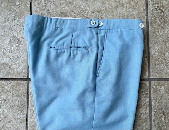 Vintage 1970s Baby Blue Cotton Blend Trousers | 3… - image 1