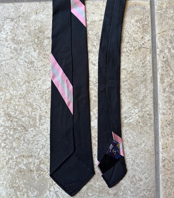 1960s Black & Pink Striped Grenadine Tie | Untipp… - image 4