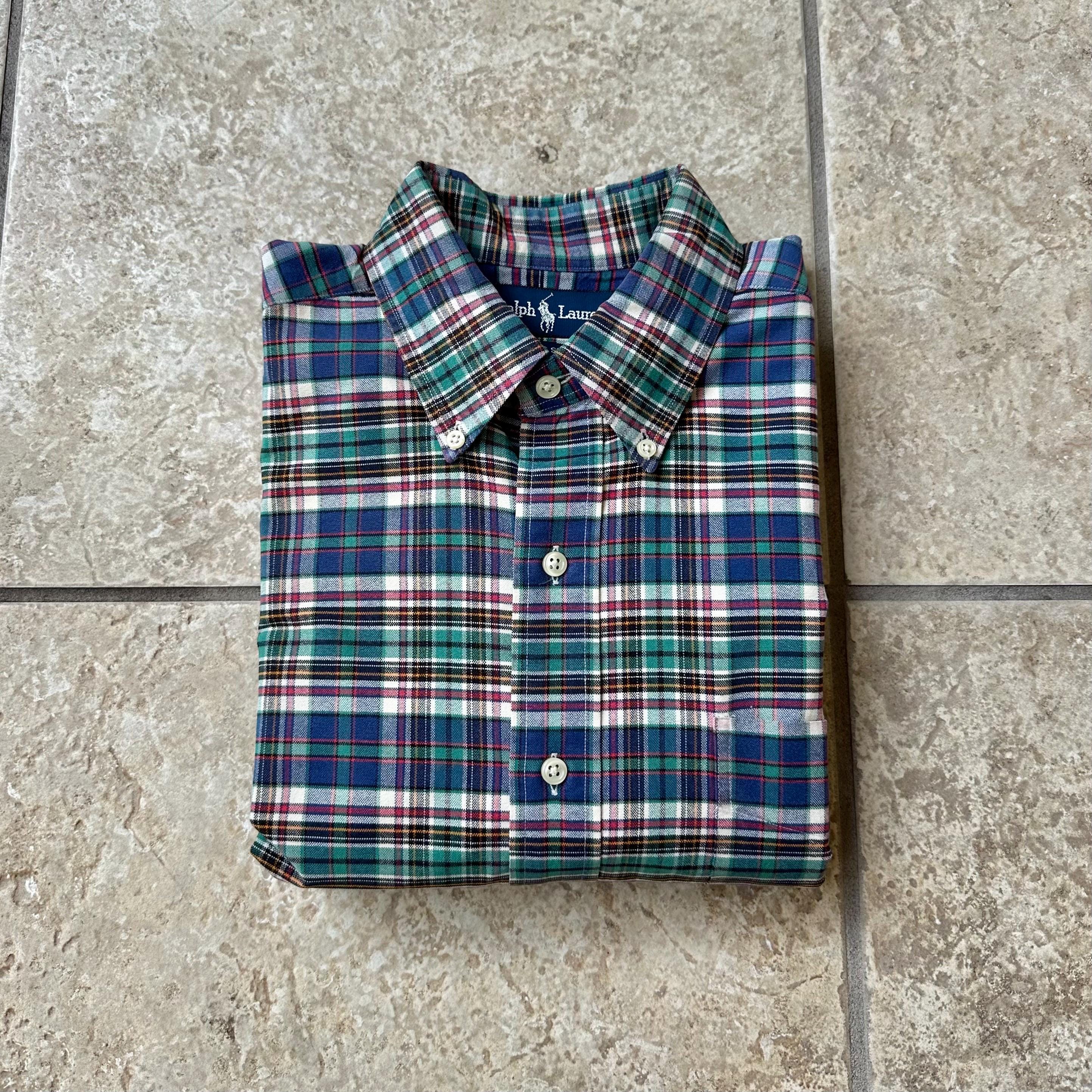 Vintage POLO RALPH LAUREN Blue Plaid Cotton Button Down 