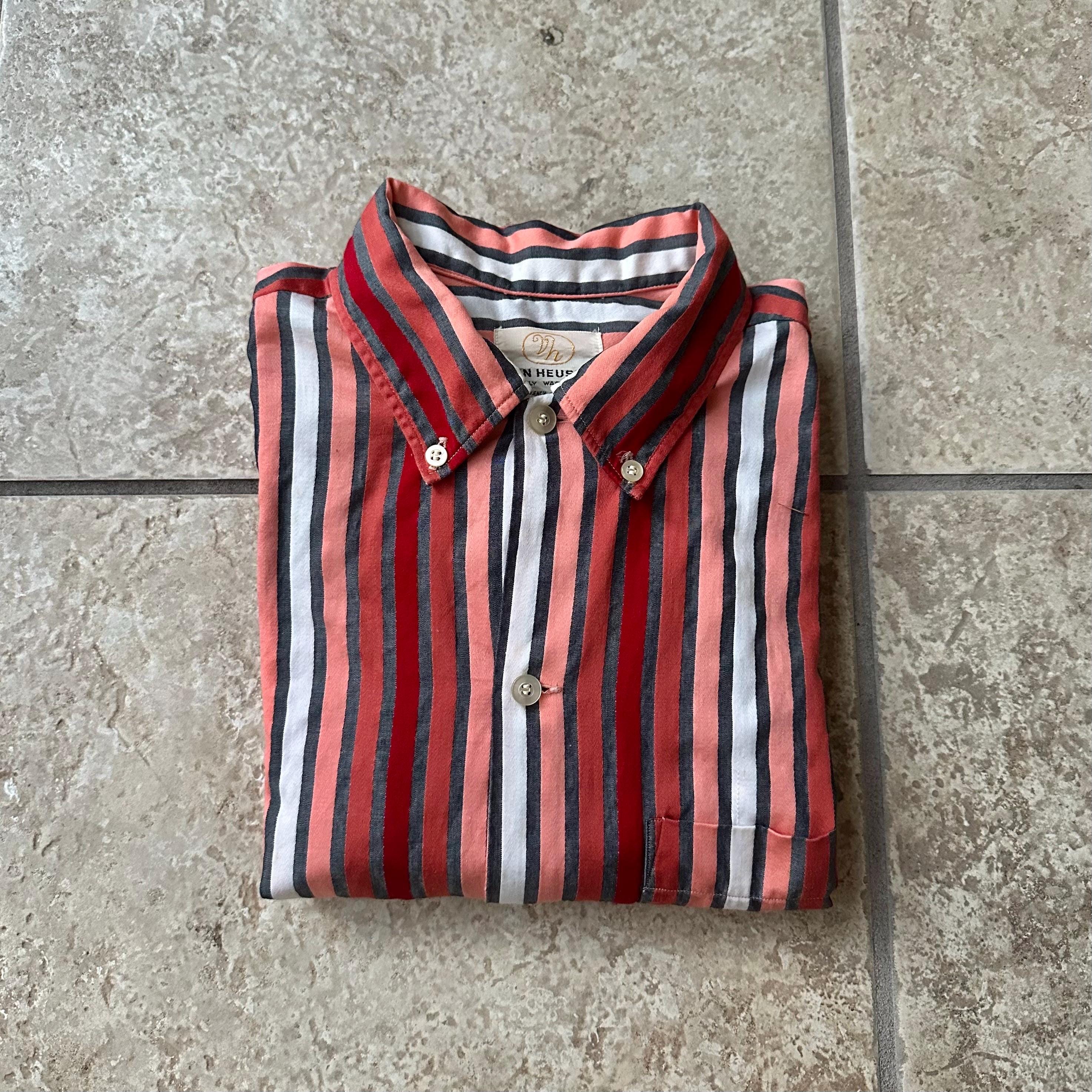 1960s VAN HEUSEN Red Striped Cotton Button Down Shirt | 14.5 - 32 | Rear  Collar Button Ivy League Trad - Etsy