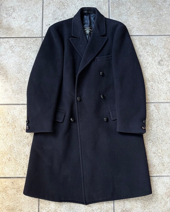 1960s J. PRESS Dark Blue Crombie Cloth Double Breasted Overcoat 38 39 Regular Ivy League Trad