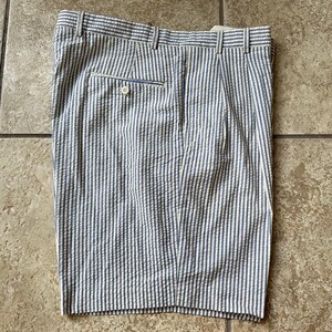 Vintage Blue Striped Seersucker Pleated Shorts | Size 36 | Made in USA Ivy League