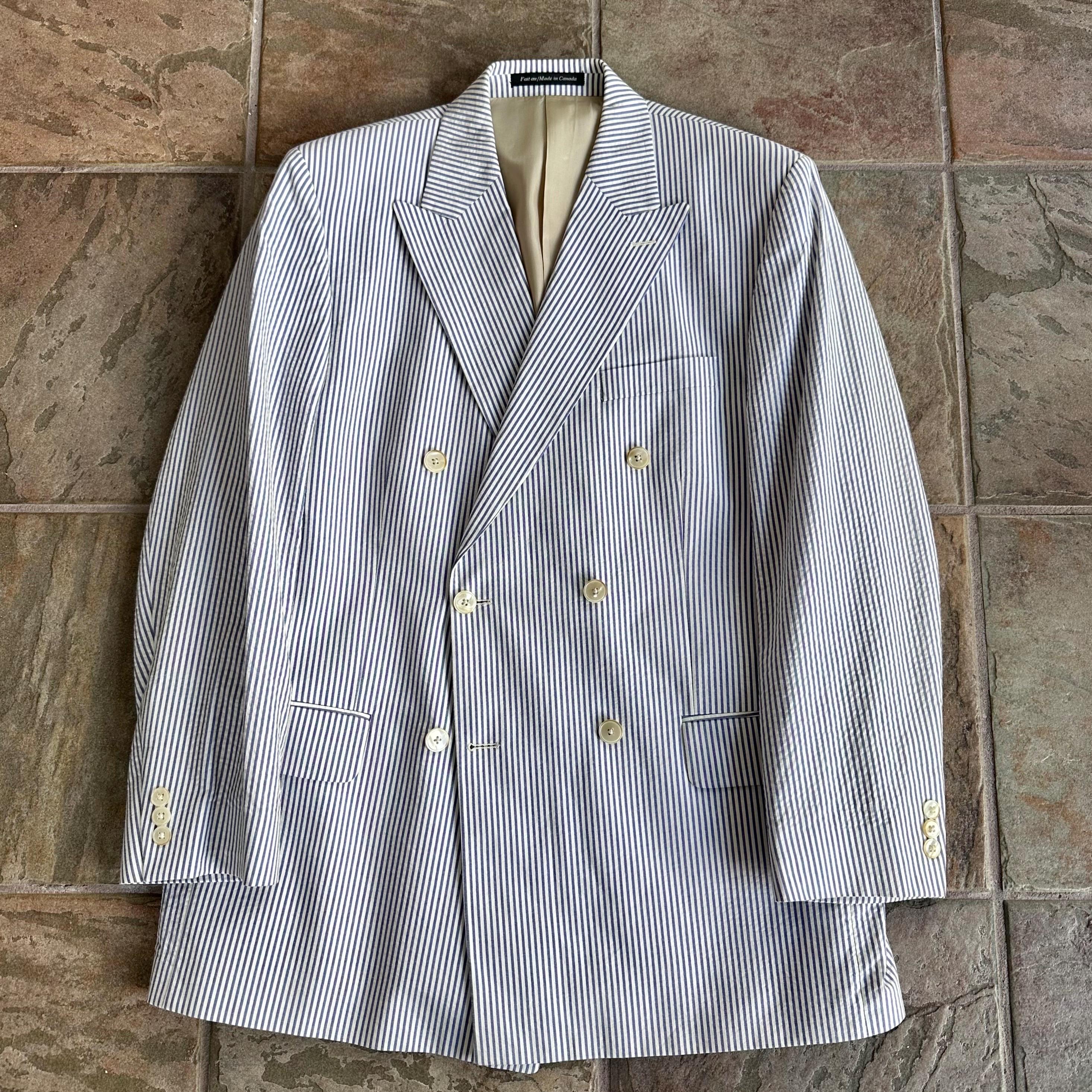 Vintage J. PRESS Blue Striped Seersucker Double-breasted Sport 