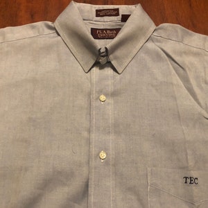 Vintage JOS A BANK Pinpoint Oxford Cloth Cotton Blue Button Up Tab Collar Dress Shirt | 16.5 - 32 Large | Long Sleeve Ivy League Trad