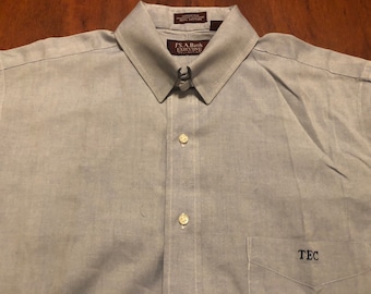 Vintage JOS A BANK Blå Pinpoint Oxford-skjorta med flikar och krage | 16,5 - 32 Large | Tillverkad i USA