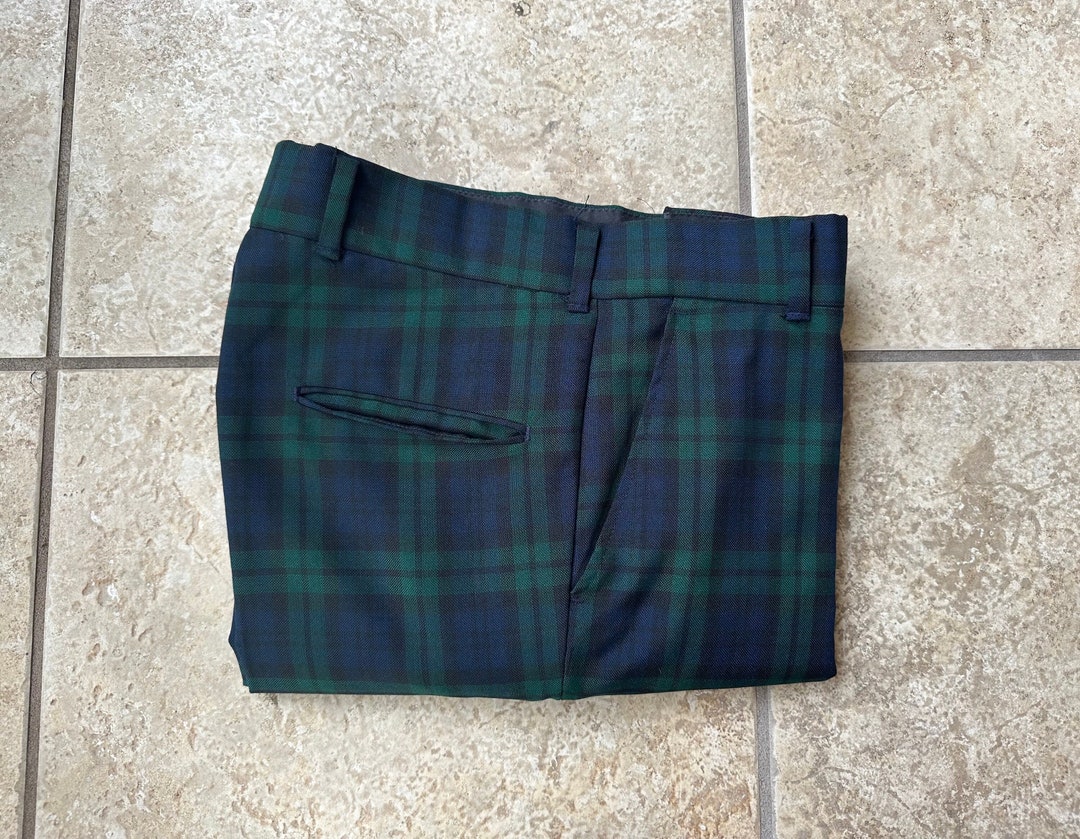 Pantalon noir en mélange de coton écossais Black Watch des années
