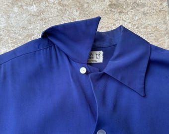 1950s Blue Rayon Gabardine Chain Stitch 
