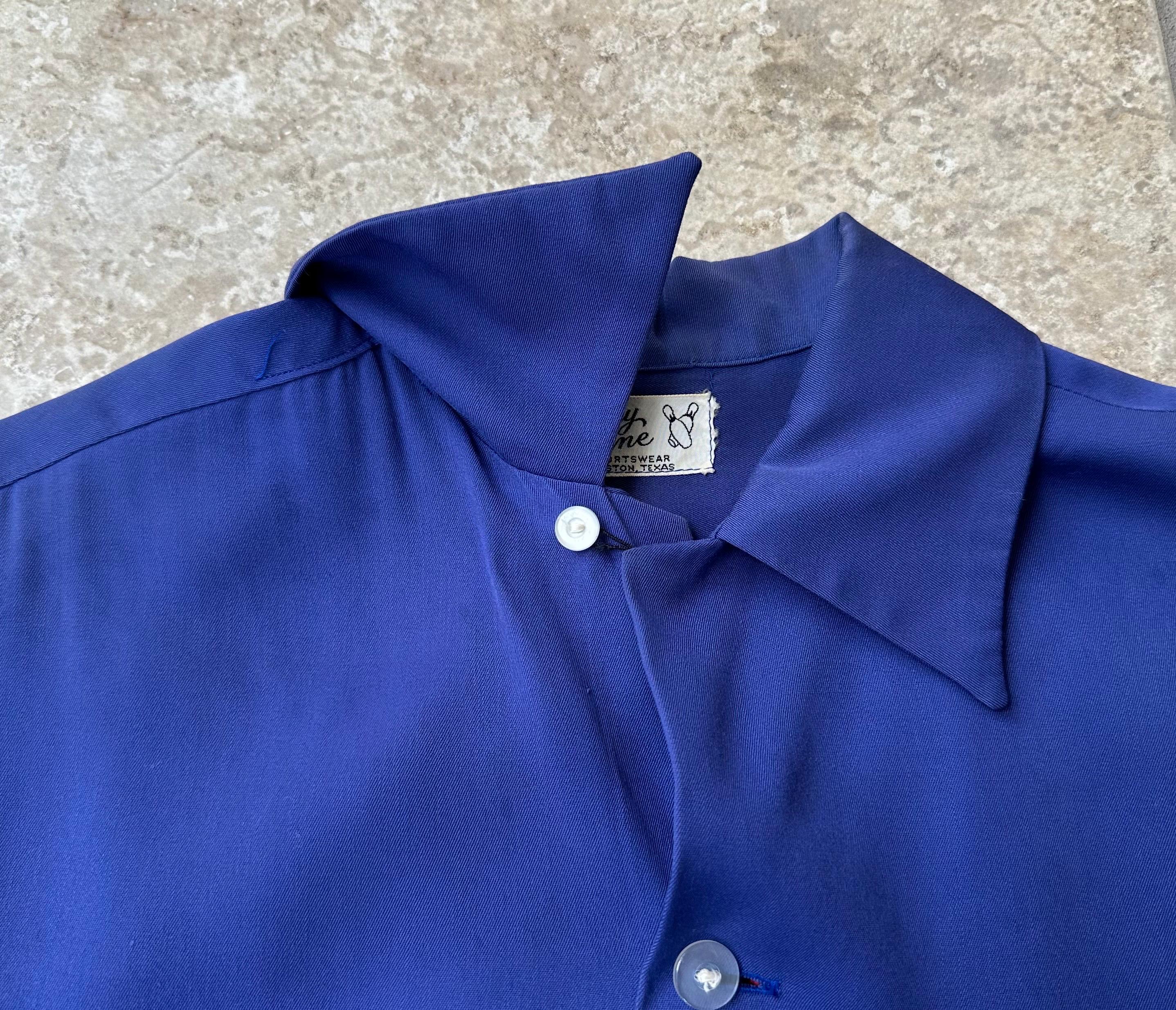 1950s Blue Rayon Gabardine Chain Stitch 