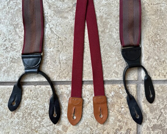 Vintage COLE HAAN Red Striped Nylon Suspenders Br… - image 4