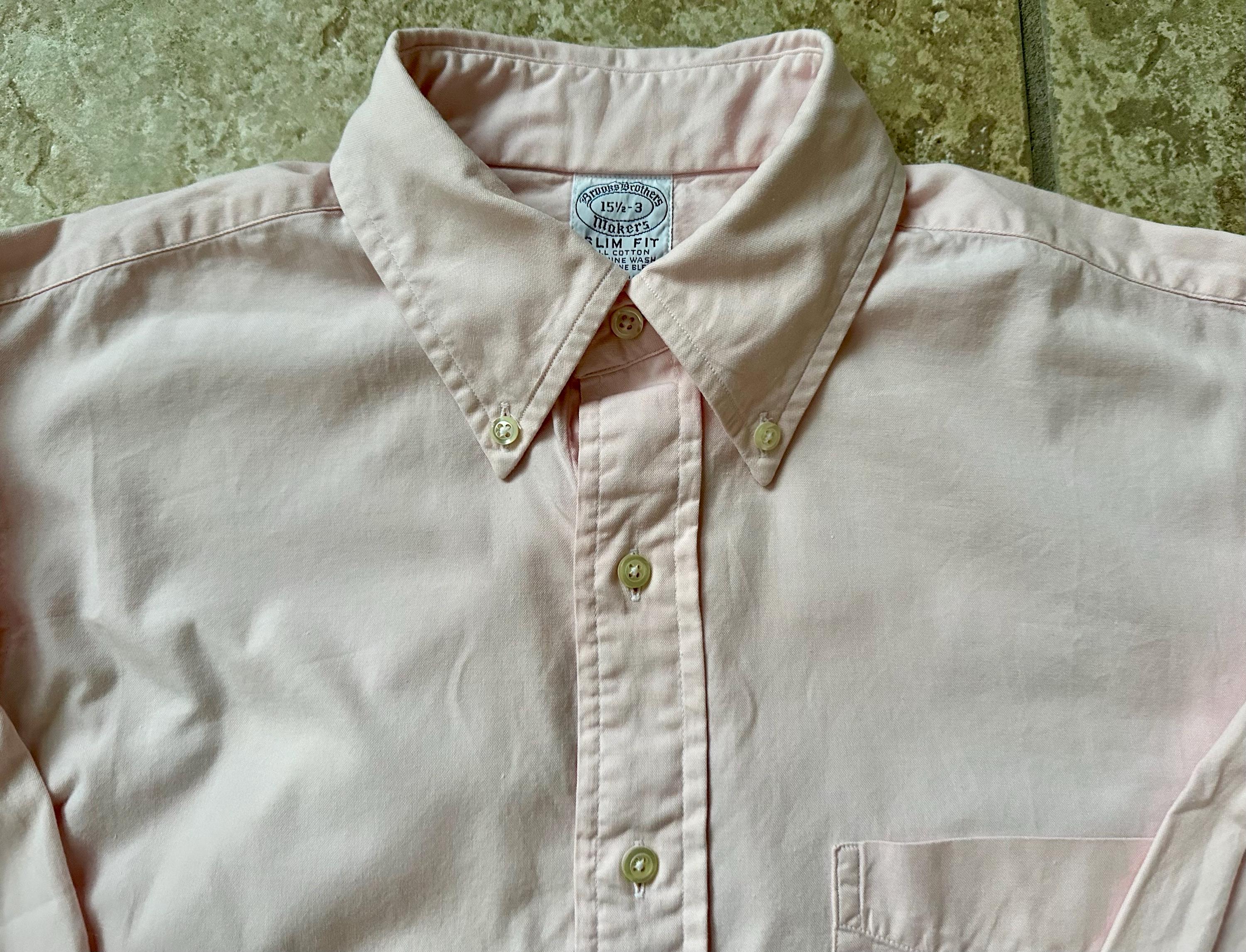 Vintage BROOKS BROTHERS Pink Pinpoint Oxford Cloth Button