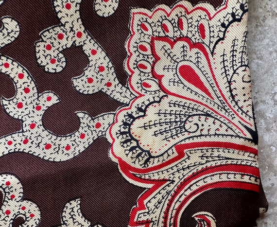 1950s Brown & Red Paisley Print Silk Scarf w/ Tas… - image 4