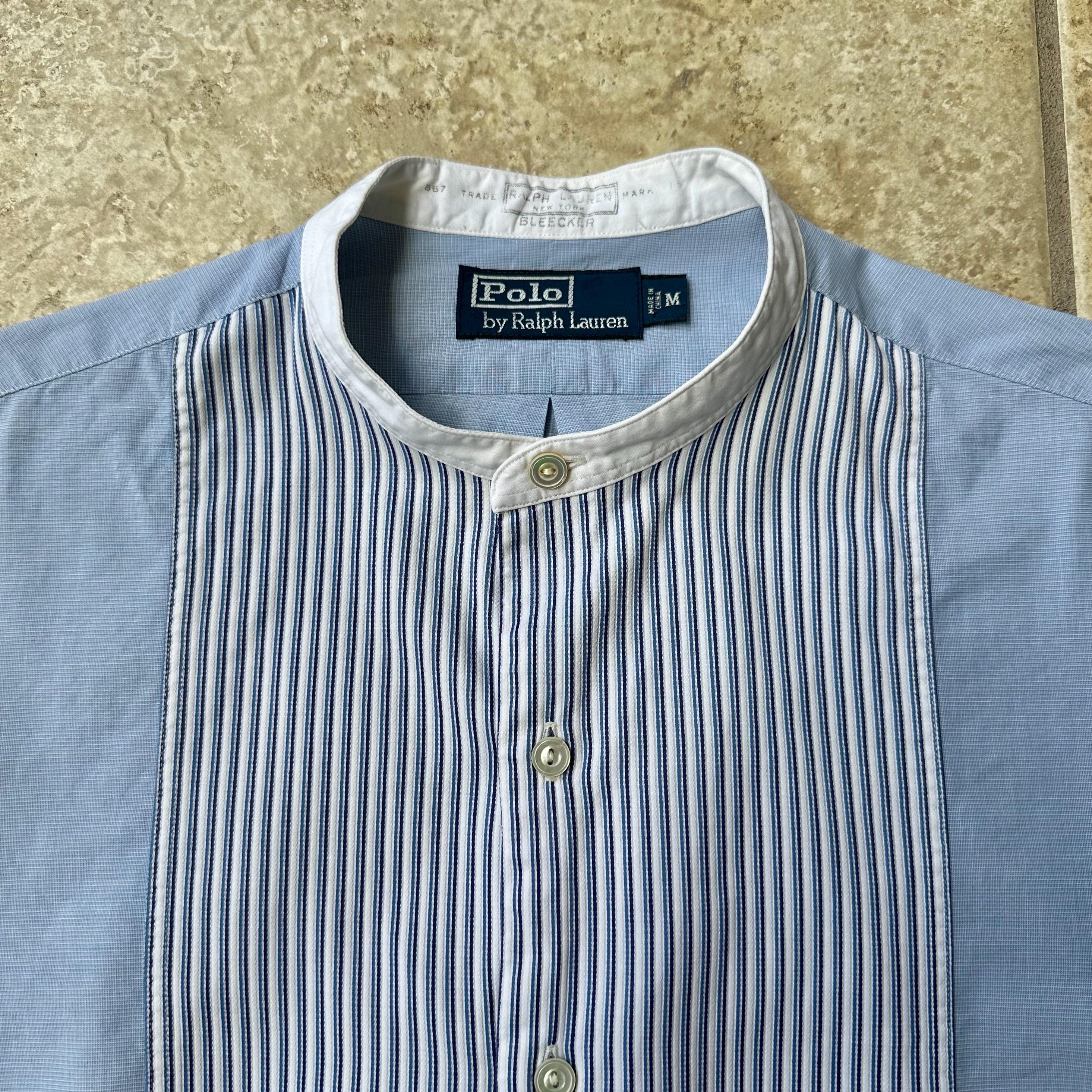 1930s Style POLO RALPH LAUREN Blue End-on-end Cotton Collarless