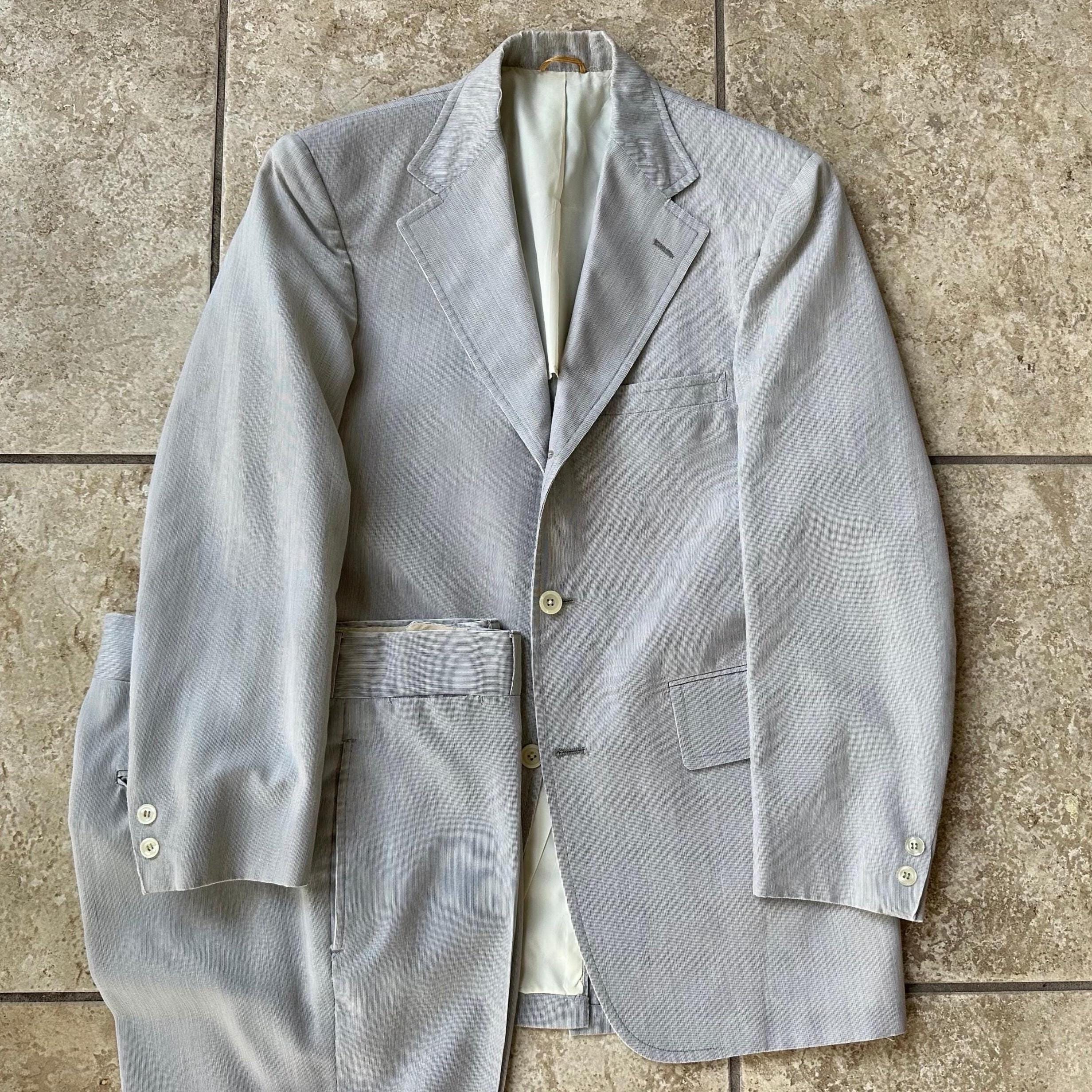 1960s Gray Striped Pincord Wash-n-wear Sack Suit | 37 38 Regular